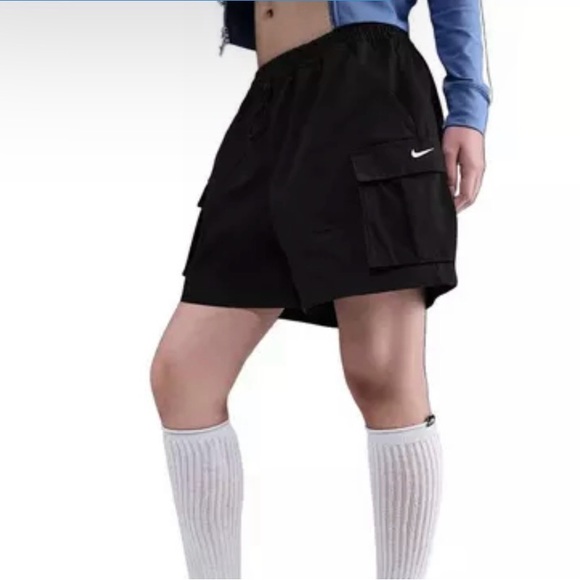 Nike Pants - Nike Black Cargo Shorts with White Swoosh -Small
